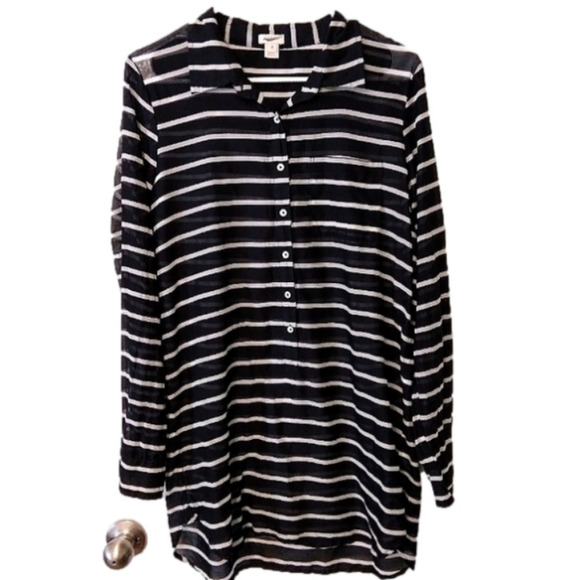 J. Crew Factory Tops - J. Crew Factory Black & Grey Stripe Long Sleeve Lightweight Cotton Tunic M